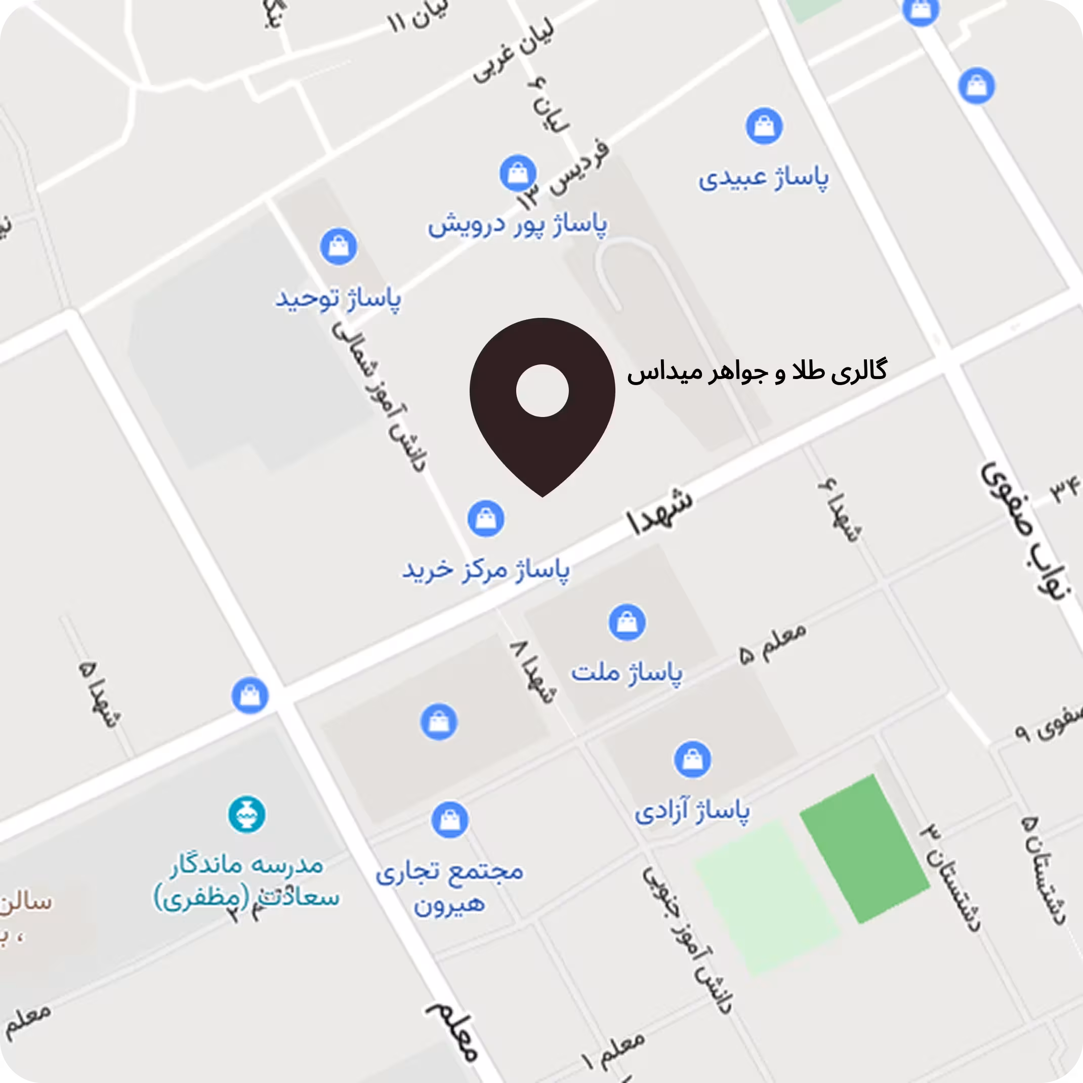 نقشه شعبه حضوری میداس گلد در بوشهر